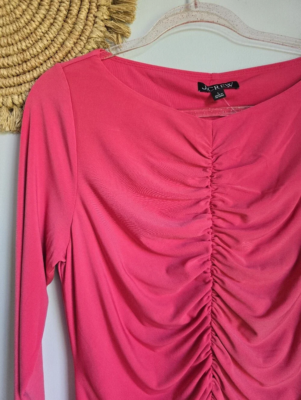 J. Crew NEW Dragonfruit Pink Ruched Matte Jersey Knit Stretch Top SZ Large
